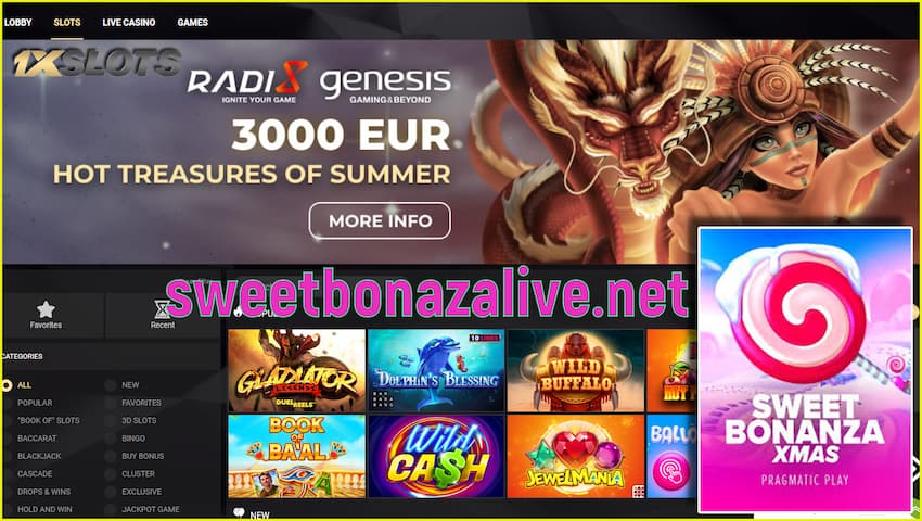 Games series Sweet Bonanza from Pragmatic Play provider is always available at the casino 1xSLOTS is in this image!