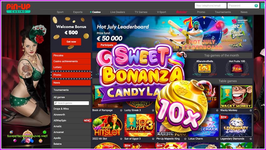 Play Sweet Bonanza Candyland in the Live Casino Pin Up. is in this picture