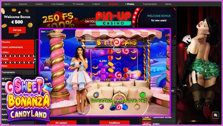 Play Sweet Bonanza Candyland in the Live Casino Pin Up in this picture.