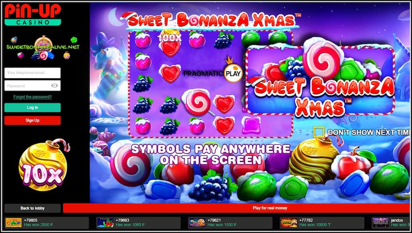 Play and get bonuses in Sweet Bonanza Xmas of the casino provider Pragmatic Play is in this picture.