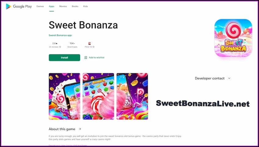 The Sweet Bonanza Candyland mobile app is available for download is in this image.!