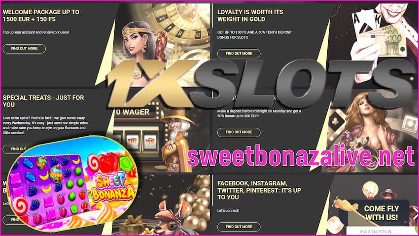 You can find the large selection of bonuses and free spins in the casino 1xSLOTS is in this image!