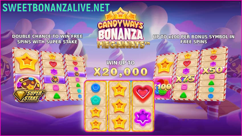 Candyways Bonanza Megaways (слот машин бүтээгч Hurricane Games) энэ зураг дээр.