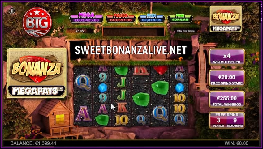 The new version of Bonanza Megapys slot allows the player to win the jackpot in real time pictured.