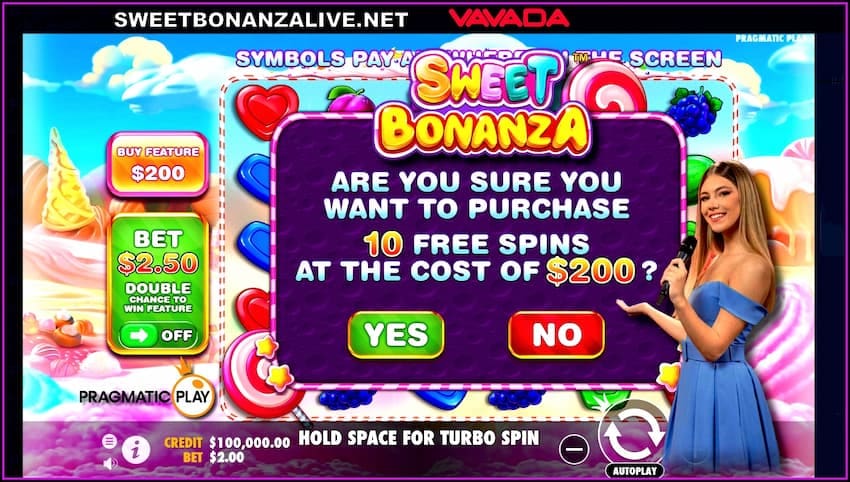How to buy free spins in the slot Sweet Bonanza pictured.