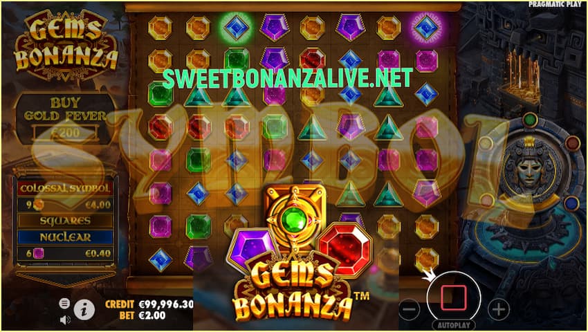 How to play the gems bonanza demo slot in the online casino in this image.