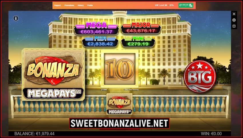 Jackpot game mode in the new slot Bonanza Megapays from the provider of Big Time Bonanza in this image.
