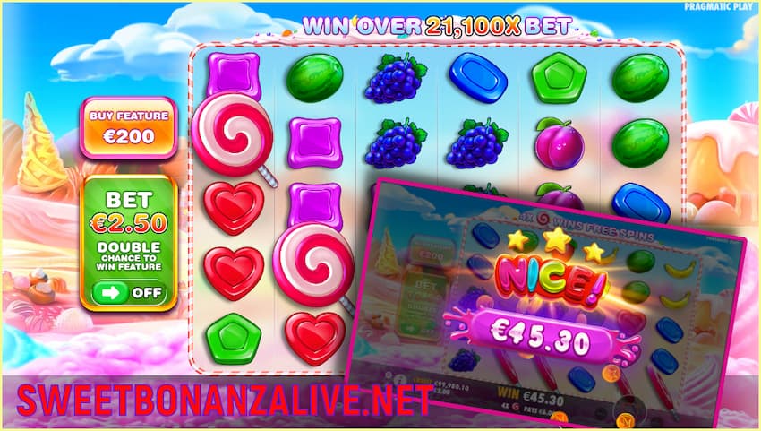 Sweet Bonanza (fournisseur du casino Pragmatic Play) sur cette image.