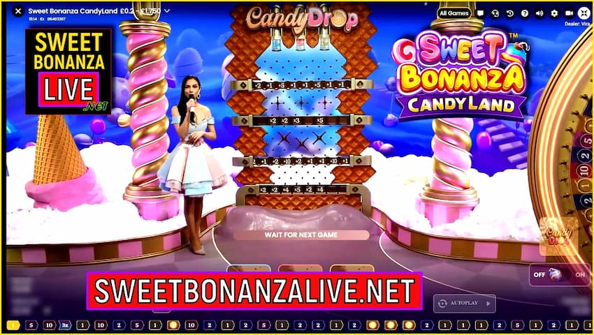 Candy drop función de bonificación en el juego Sweet Bonanza Candyland en esta imagen