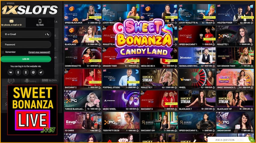 Play Sweet Bonanza Candyland at 1xSLOTS Casino in the picture