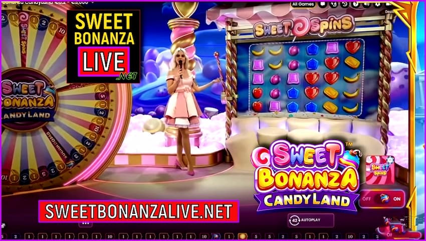 SWEET SPINS ойындағы бонустық мүмкіндік Sweet Bonanza Candyland суретте.