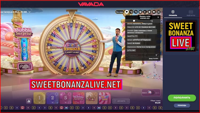 Sweet Bonanza Candyland game and other games with a live dealer at online casino VAVADA in this image.