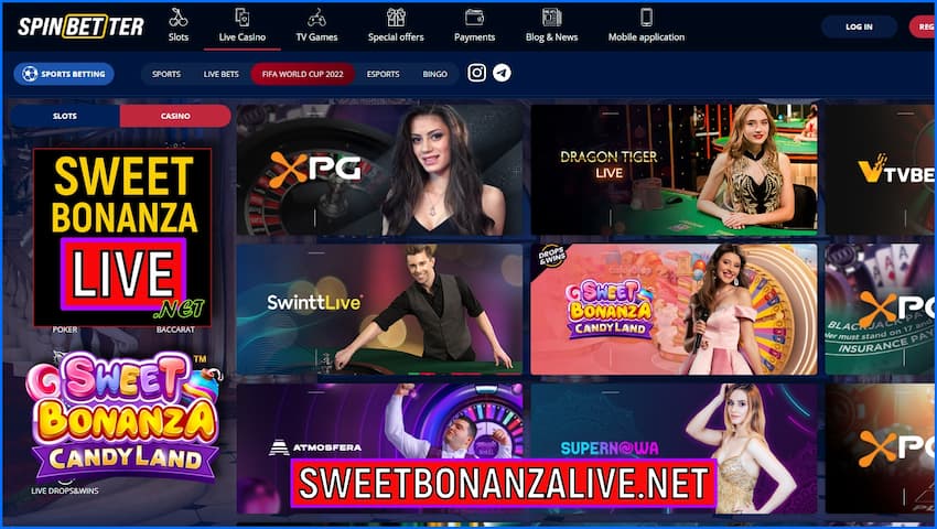 Sweet Bonanza Candyland joc și alte jocuri cu roată învârtită la nou Spinbetter Cazinoul din imagine.