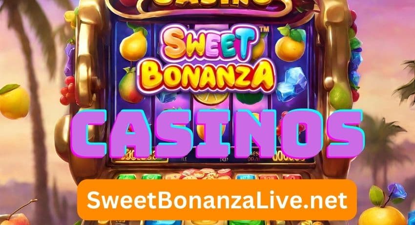 სკრინშოტი Sweet Bonanza კაზინოების თამაში, ხილისა და ტკბილეულის ფერადი მასივის ჩვენება რგოლებზე, რაც მას მიმზიდველ არჩევანს აქცევს მოთამაშეებისთვის.