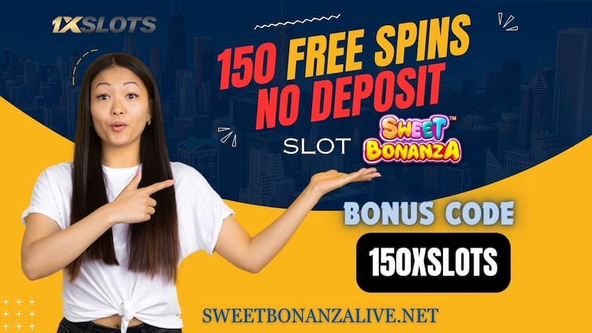 Promotional image showcasing the bonus code '150xSLOTS' for a free no deposit offer at 1xSLOTS casino.