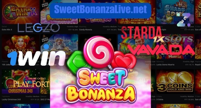 An animated image showcasing the free spins feature in Sweet Bonanza Casinos, where a flurry of spinning symbols suggests the possibility of winning big. 