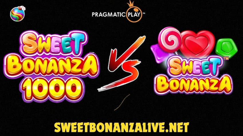 The logos of the new Sweet Bonanza 1000 slot and the classic version of Sweet Bonanza from Pragmatic Play are shown in this photo for comparison.