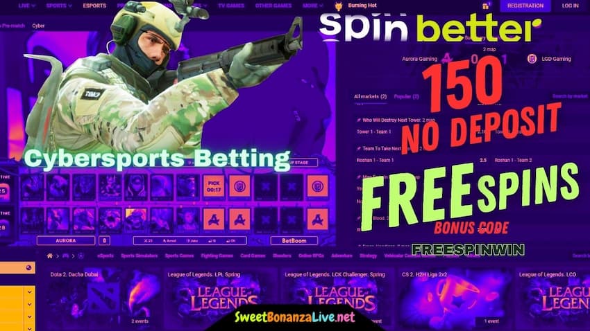 Sports betting and cyber sports betting at Spinbetter Casino are pictured.