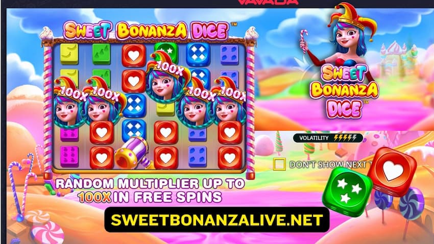 The appearance of the Sweet Bonanza Dice slot machine review game from provider Pragmatic Play is shown in the photo.