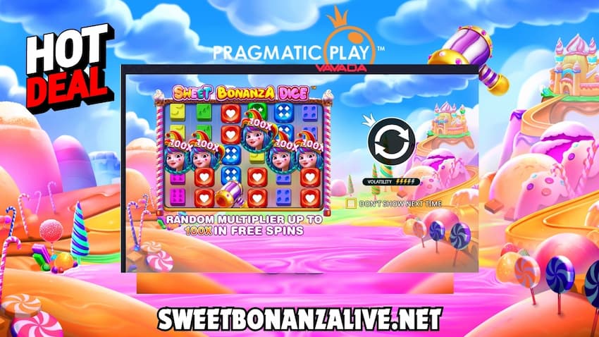 Design and logo of slot machine Sweet Bonanza Dice from provider Pragmatic Play and presented on the photo.