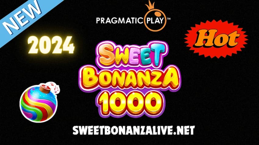 The logo of the new Sweet Bonanza 1000 slot machine for review at Sweetbonanzalive.net is in the photo.