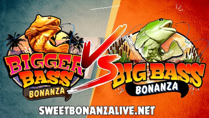 The logos of Bigger Bass Bonanza and Big Bass Bonanza slot machines from Pragmatic Play are shown for comparison in this photo.