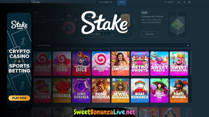 Sweet Bonanza slot machines from provider Pragmatic Play at STAKE crypto casino are pictured.